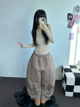 FLEECE/STRING❤FRONT POINT BALLOON PANTS 🤎🤍🖤🩶4COLOR