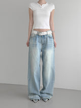 Lien Eyelet Henley Neck Open Crop Top