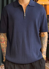 S/S ジップアップリブカラーショートスリーブTシャツ 8カラー