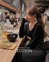 【MADE】Vネックリベットニットロングドレス