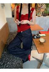 Summer knit flower sleeveless tee