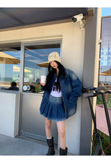 denim loose fit collar zip-up jacket two-piece (skirt set)