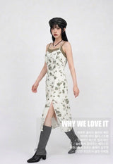 OLIVE PETAL TIE HALTER SLIT DRESS