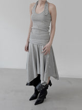 Folding Unbalanced Flare Midi Skirt