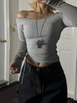 Grey shirring T-shirt