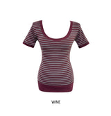 Tiny Stripe U-neck Elbow Length T-shirt