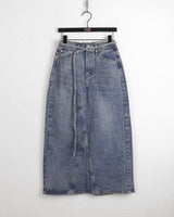 Taps Belt Set Slit Denim Long Skirt