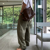 ノーメイスバックバンディングツータックリネンワイドパンツ
