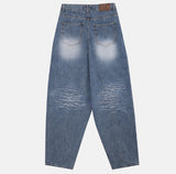 Drain embossed washed balloon denim pants