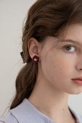 Wine and rose flower knit earring