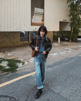 Brick pocket leather jacket