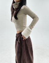(Y2K/UNIQUE + HIP🧸🤎) FUR POINT BELT POINT HALF-ZIP WARMER