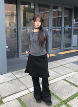[Muffler Set/Fake Layered] チャドストライプレイヤードショートスリーブニットTシャツセット