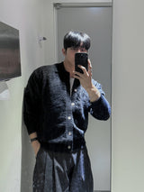 Angora semi-cropped collar cardigan