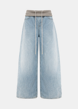 Rina Drawstring Wide Denim Pants