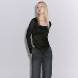  Ribbon Detail Slim Top Black