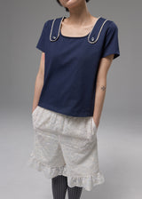 ボタンストラップTシャツ (Navy)