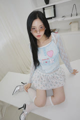 Cat chiffon banding flare mini skirt