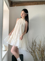 Lemon tea halterneck flare sleeveless dress