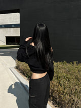 Halter collar sleeveless & long sleeve cropped knit two-piece set (2 colors)