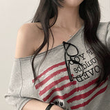 Risch アンバランスショルダー半袖Tシャツ