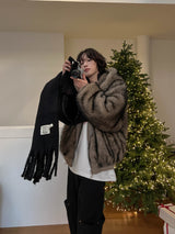 Kuro two way fur hoodie zip-up