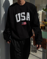 NOCELCOZY Applique USA Oversized Fit Sweatshirt 2 colors