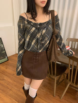 Leaf Trail Check Scarf Long Sleeve T-shirt