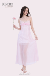 Pink chiffon see-through long dress