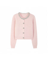 Aria Beads Detail Wool Blended Knit Cardigan Pink