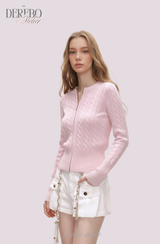 Round Zip-Up Twist Long Sleeve Knitwear