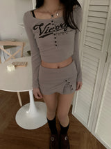 Color Block Button Folding Skirt Pants (3 colors)