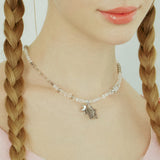 Glitter Double Star Clear Beads Necklace