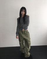 ストライプオフボタンニット