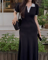 Pint coloring collar long dress