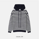 ラッシュストライプフード付きニット (3 Colors)