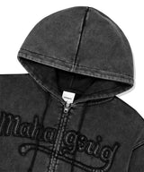 WASHED CUT OFF APPLIQUE HOOD ZIP UP
