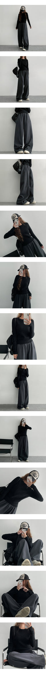 [Round neck/V-neck] ツトスリムケーブルニット (11 colors)