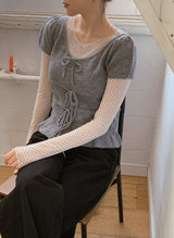 シースルードットレイヤードTシャツ (2color)