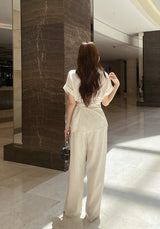 Hedden Linen Shirt Wrap Banding Wide Pants Set
