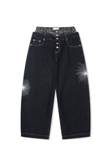 Deep indigo camo sagging denim pants