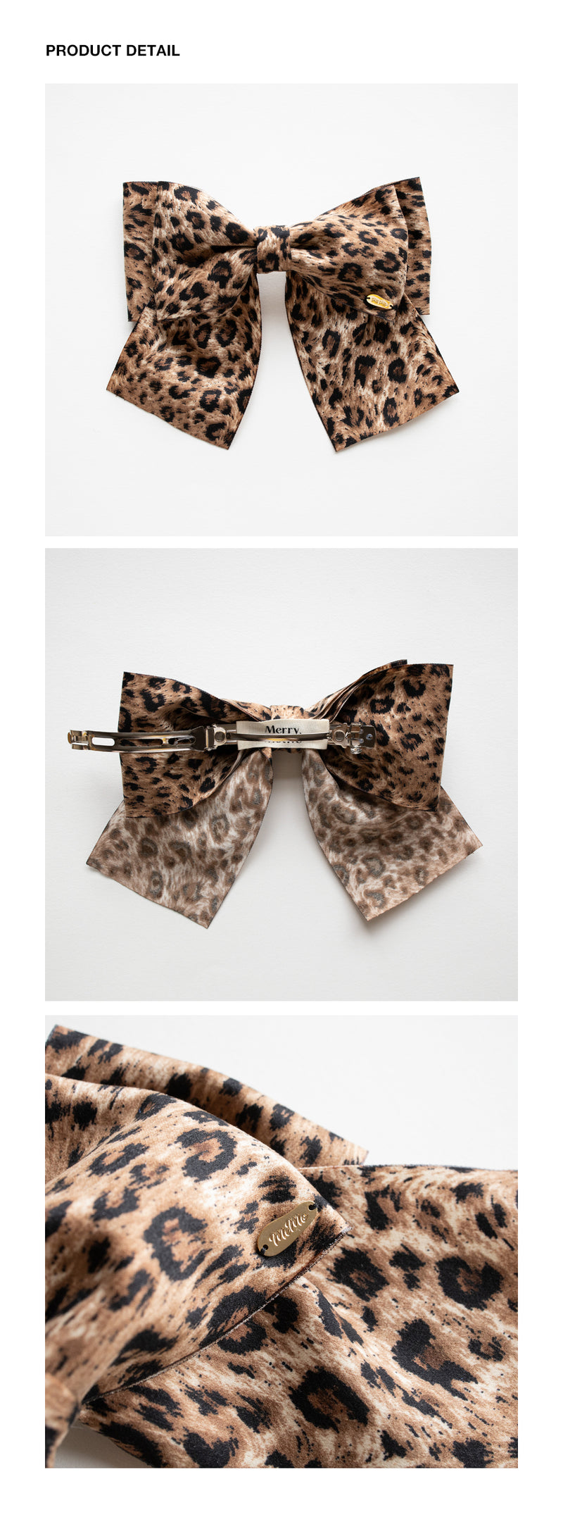 Leopard pattern double ribbon hairpin