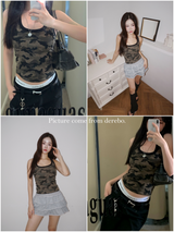 Camo retro U-neck sleeveless T-shirt