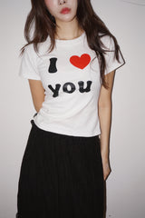 アイラブユー タイトラウンドスパンデックス半袖Tシャツ