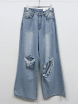 107 Damaged Wide Denim Pants