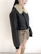 1085. Shearling leather crop mustang jk (2color)