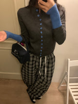 Page Unbalanced Button Color Block 長袖ニットカーディガン (3 Colors)