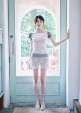 [MADE] Love It Lace Asymmetric Off-Shoulder Tee