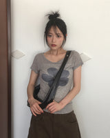 カメンフラワーシースルーショートスリーブTシャツ