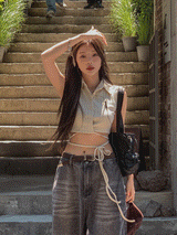 Lia strap ribbed sleeve shirt